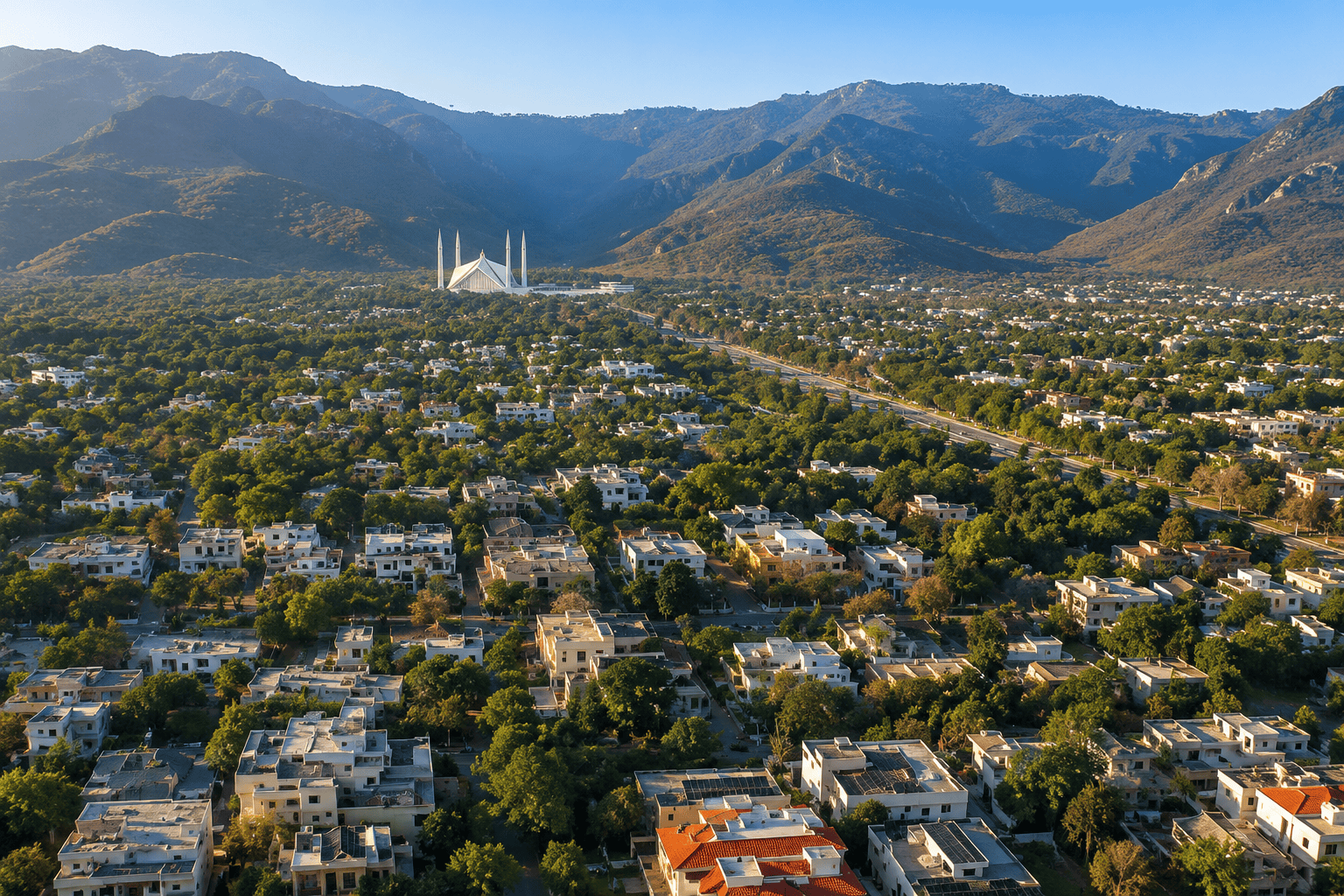 Aerial view of Faisal Mosque, Islamabad